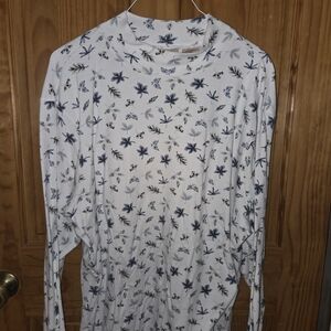 Women's White and Blue Floral Shirt